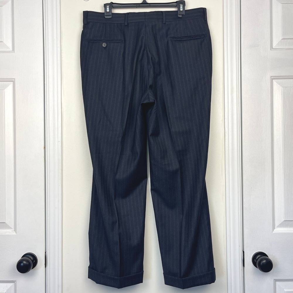 Jos A Bank 2-Piece Suit 42R 36x29 100% Wool Navy Blue Pin Striped Jacket  Pants - Picture 13 of 16